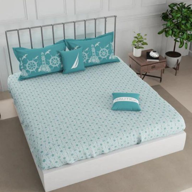 Nautica west port Cotton King Bedsheet With 2 Pillow Covers  (floral-turquoise)